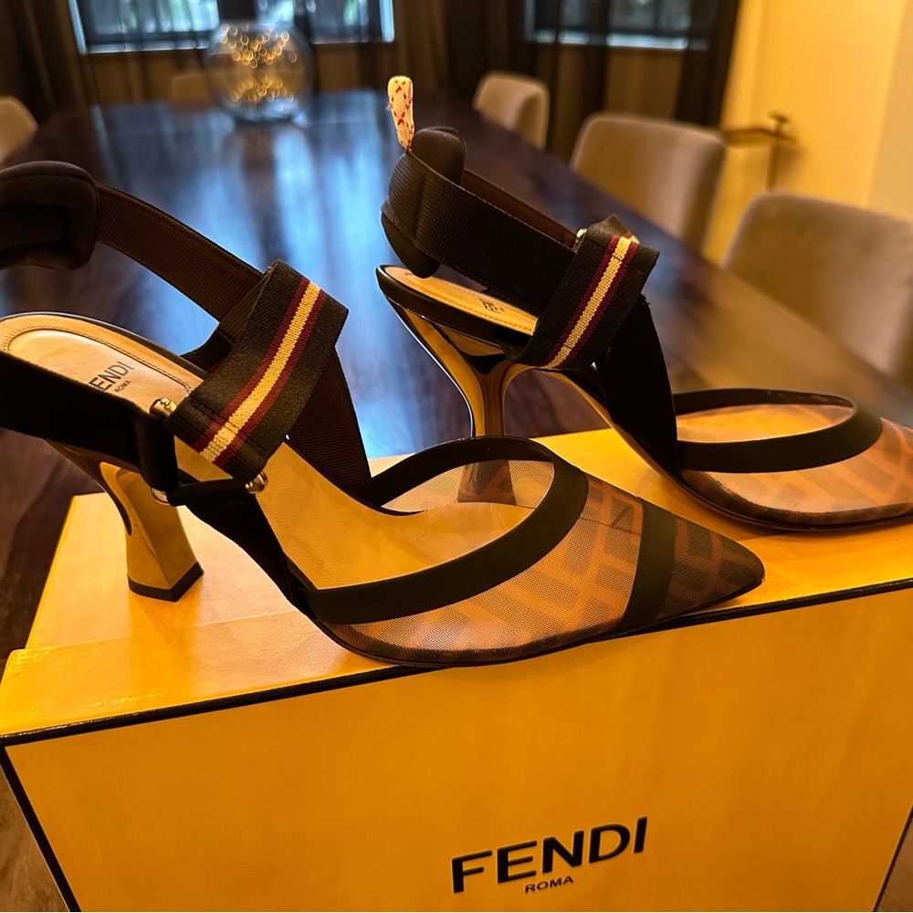 Fendi Colibri Multicolor tech mesh medium-heel slingbacks: Size 9
